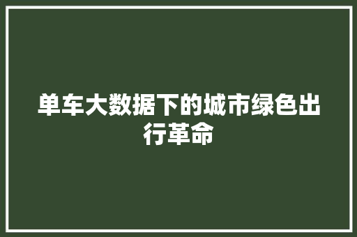 单车大数据下的城市绿色出行革命