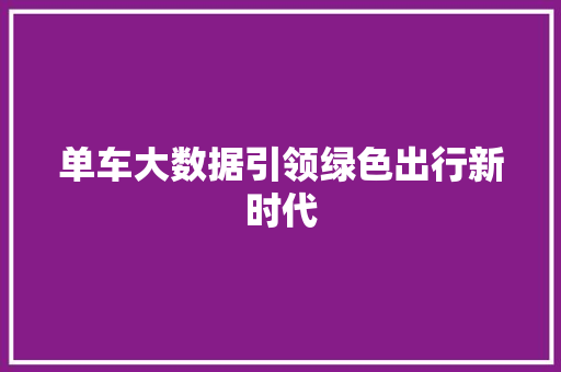 单车大数据引领绿色出行新时代
