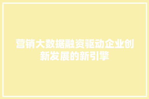 营销大数据融资驱动企业创新发展的新引擎