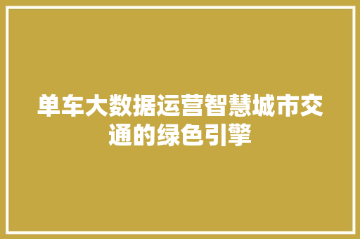 单车大数据运营智慧城市交通的绿色引擎