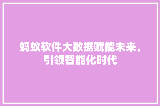 蚂蚁软件大数据赋能未来，引领智能化时代