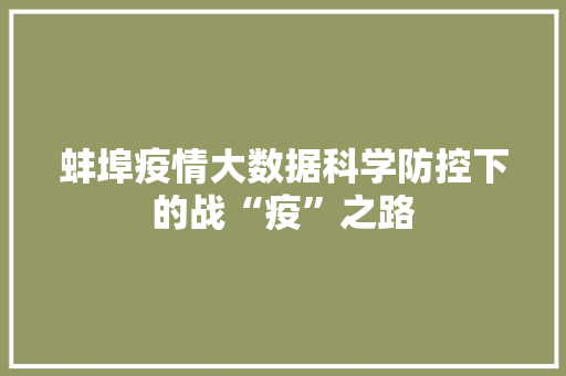 蚌埠疫情大数据科学防控下的战“疫”之路