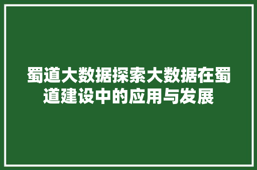 蜀道大数据探索大数据在蜀道建设中的应用与发展