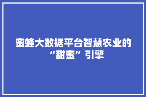 蜜蜂大数据平台智慧农业的“甜蜜”引擎