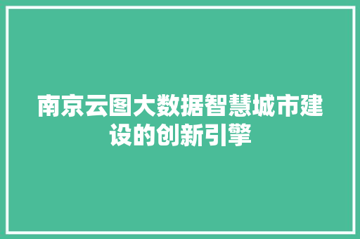 南京云图大数据智慧城市建设的创新引擎