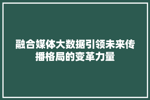 融合媒体大数据引领未来传播格局的变革力量