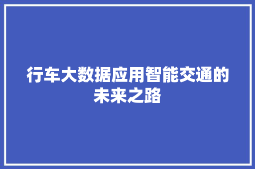 行车大数据应用智能交通的未来之路