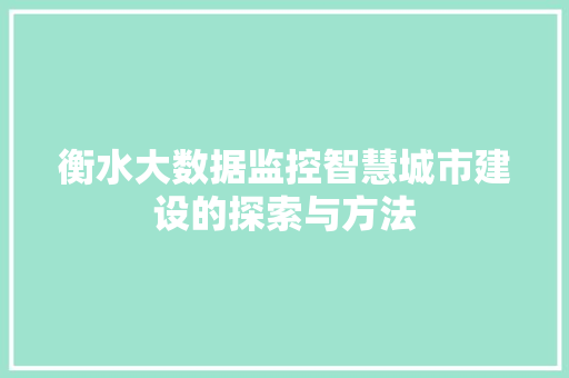 衡水大数据监控智慧城市建设的探索与方法