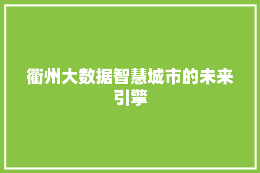 衢州大数据智慧城市的未来引擎  第1张