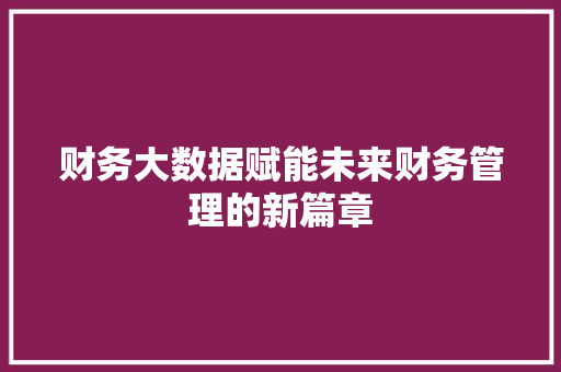 财务大数据赋能未来财务管理的新篇章