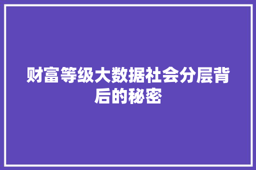 财富等级大数据社会分层背后的秘密
