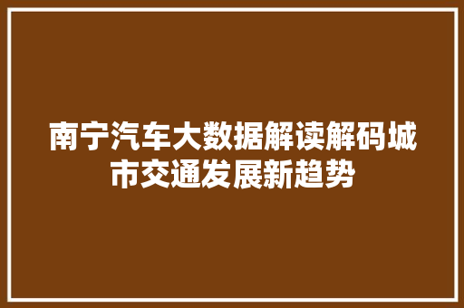 南宁汽车大数据解读解码城市交通发展新趋势