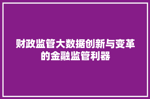 财政监管大数据创新与变革的金融监管利器  第1张