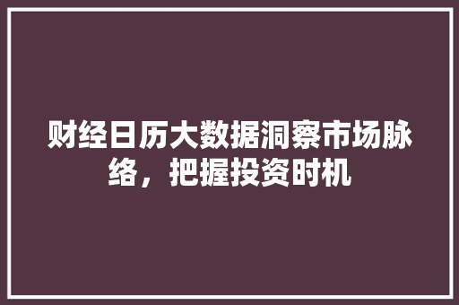财经日历大数据洞察市场脉络，把握投资时机
