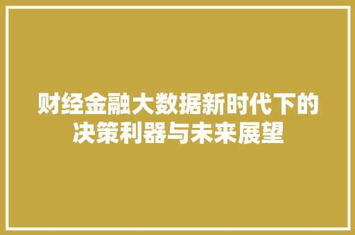 财经金融大数据新时代下的决策利器与未来展望