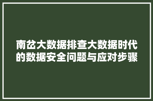 南岔大数据排查大数据时代的数据安全问题与应对步骤  第1张