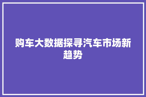 购车大数据探寻汽车市场新趋势