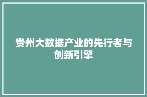 贵州大数据产业的先行者与创新引擎