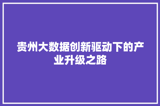 贵州大数据创新驱动下的产业升级之路  第1张