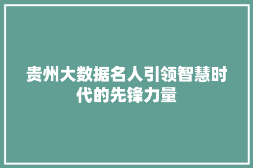贵州大数据名人引领智慧时代的先锋力量