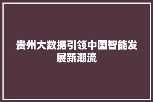 贵州大数据引领中国智能发展新潮流