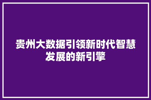 贵州大数据引领新时代智慧发展的新引擎