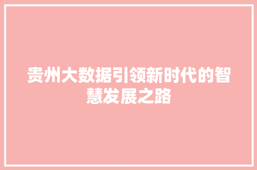 贵州大数据引领新时代的智慧发展之路
