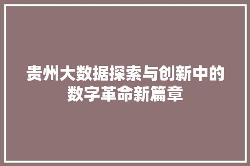 贵州大数据探索与创新中的数字革命新篇章  第1张