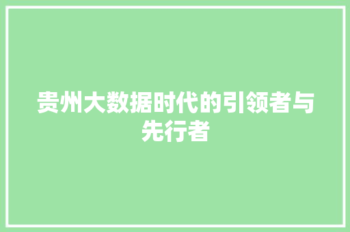 贵州大数据时代的引领者与先行者