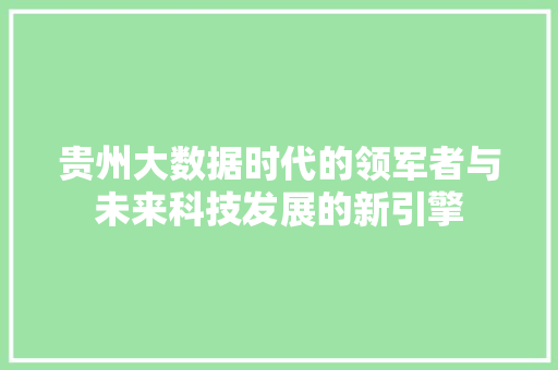 贵州大数据时代的领军者与未来科技发展的新引擎  第1张