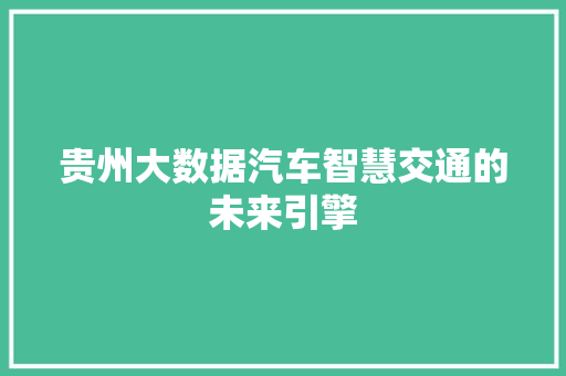贵州大数据汽车智慧交通的未来引擎