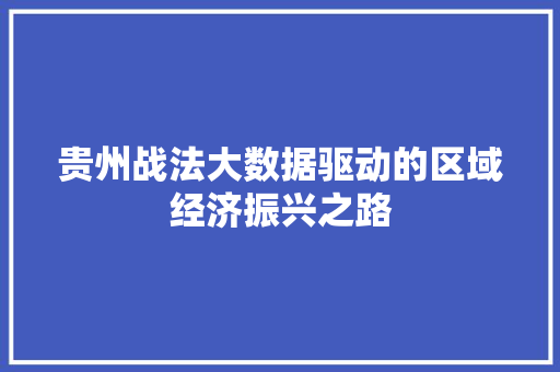 贵州战法大数据驱动的区域经济振兴之路  第1张
