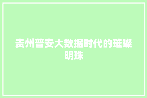 贵州普安大数据时代的璀璨明珠
