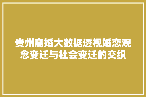 贵州离婚大数据透视婚恋观念变迁与社会变迁的交织