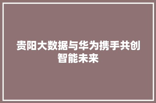 贵阳大数据与华为携手共创智能未来