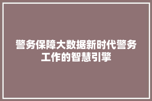 警务保障大数据新时代警务工作的智慧引擎  第1张