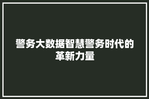 警务大数据智慧警务时代的革新力量  第1张