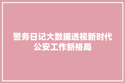 警务日记大数据透视新时代公安工作新格局  第1张