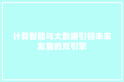 计算智能与大数据引领未来发展的双引擎