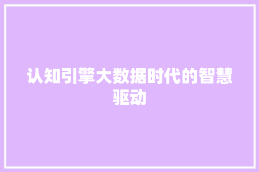认知引擎大数据时代的智慧驱动