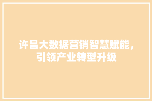 许昌大数据营销智慧赋能，引领产业转型升级