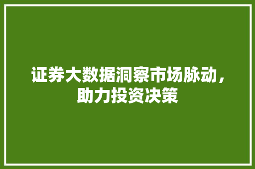 证券大数据洞察市场脉动，助力投资决策