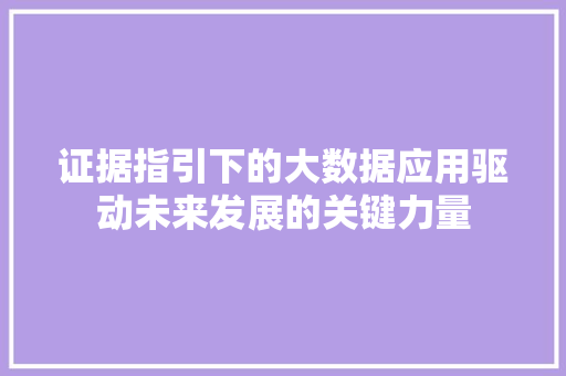 证据指引下的大数据应用驱动未来发展的关键力量