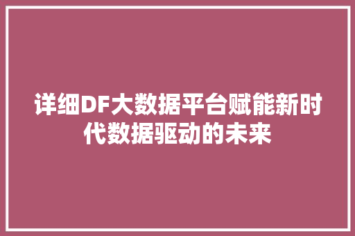 详细DF大数据平台赋能新时代数据驱动的未来  第1张