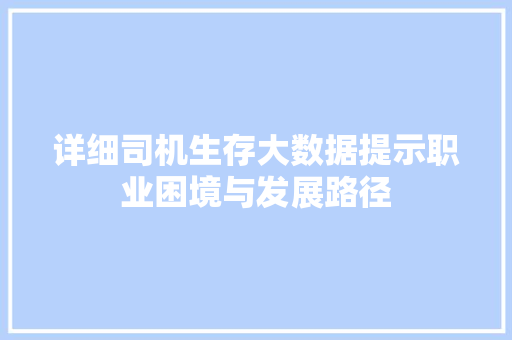 详细司机生存大数据提示职业困境与发展路径