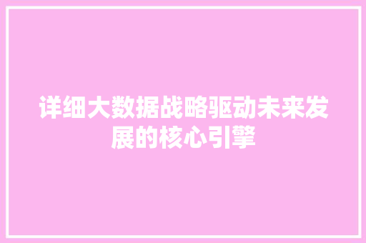 详细大数据战略驱动未来发展的核心引擎