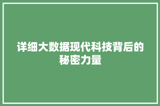 详细大数据现代科技背后的秘密力量
