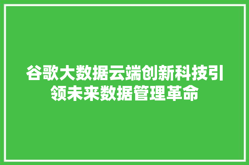 谷歌大数据云端创新科技引领未来数据管理革命