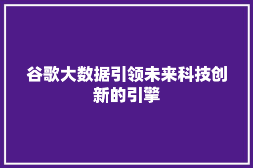 谷歌大数据引领未来科技创新的引擎