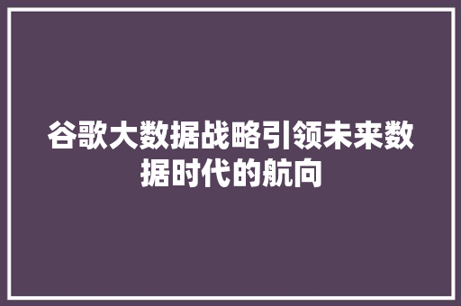 谷歌大数据战略引领未来数据时代的航向
